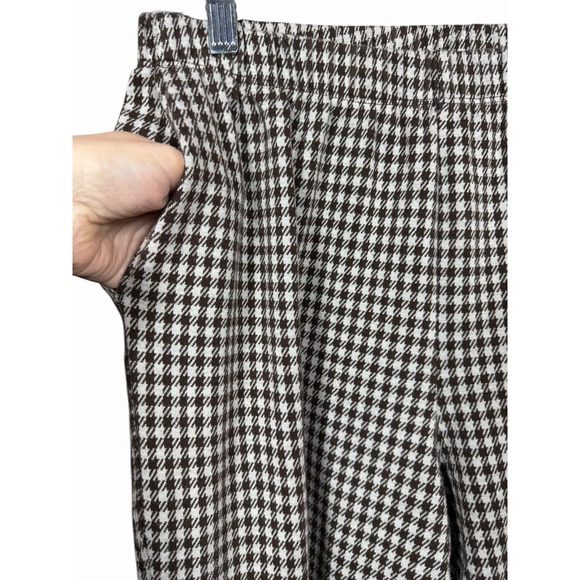 Lands End Pants Women Sz M Brown Houndstooth Sport Knit High Rise Pull On Soft - Picture 4 of 10